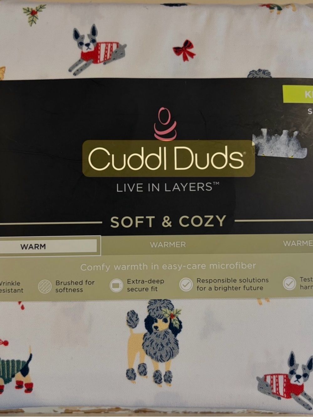 Cuddl Duds White Microfiber Sheet Set with Multicolor Dog Print KING